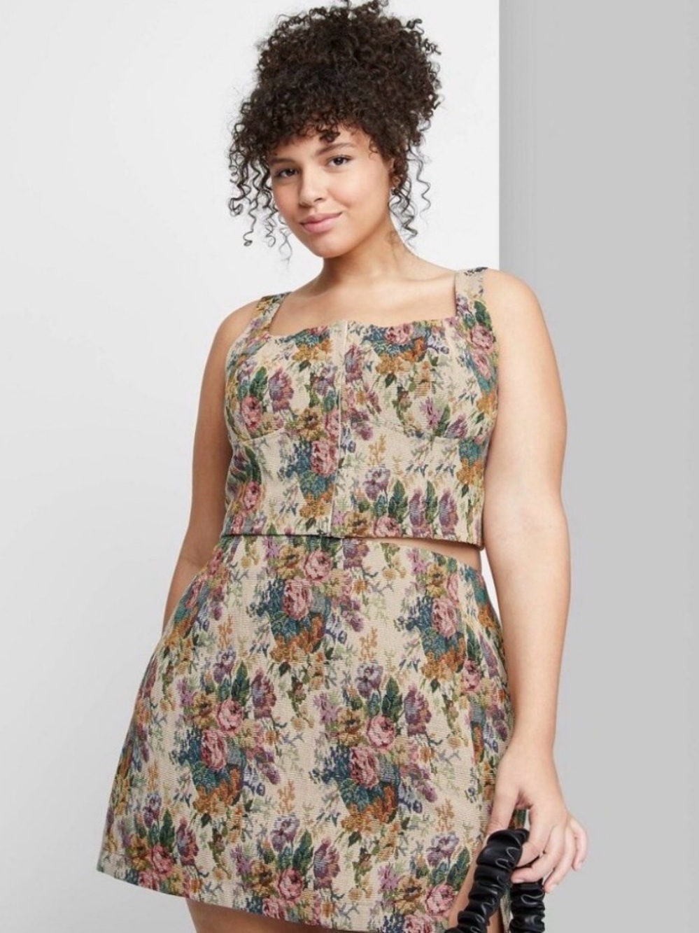 Wild Fable Multicolor Floral Jacquard Top and Skirt Two Piece Mini Dress - Picture 2 of 7
